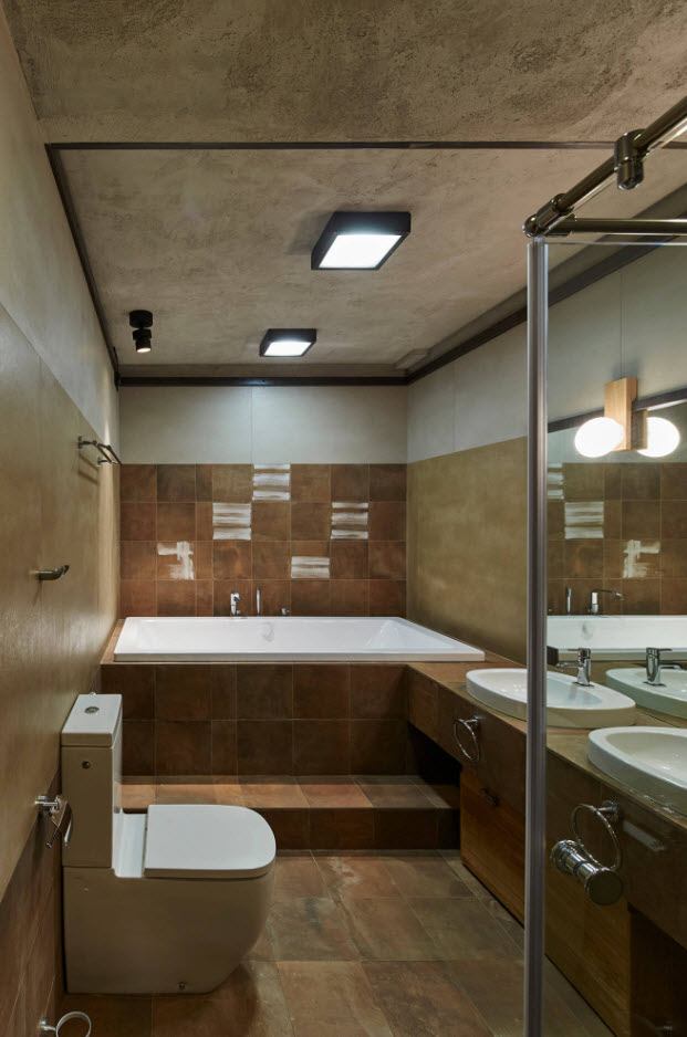 Настенная плитка и ровная краска для большой ванной комнаты с двойной раковиной