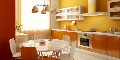 Красно-желтый цвет кухни