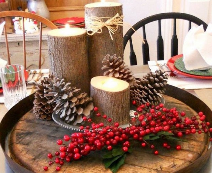 Деревянные чурки становятся отличным местечком для свечек и шикарным декором стола